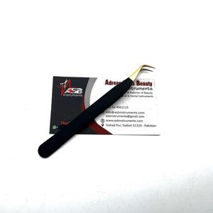 Pince à épiler incurvée pour extensions de cils en or noir avec pointe en fibre, impression de logo personnalisée, outil d'extension de beauté, vente en gros - Product Image 4