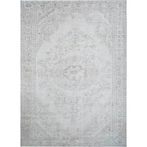 Tapis en laine noué à la main vintage ivoire Pae-1502 pour la maison, motif médaillon abstrait rectangulaire pour salon, couloir, entrée, intérieur de voiture - Product Image 1