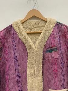 Purple Kantha <b>Faux</b> <b>Fur</b> Jacket Short Waistcoat Handmade Buttons Soft Coat Winter Wear Jacket Coat Floral Women's Coat - Product Image 6