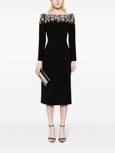 Élégante robe de cocktail antistatique pour femme pleine longueur avec décolleté sans bretelles perles de broderie en poly maille manches perlées - Product Image 2