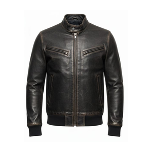Veste en cuir véritable vieilli style vintage unisexe, manteau de motard rétro en cuir de vachette marron, coupe-vent streetwear professionnel - Product Image 4