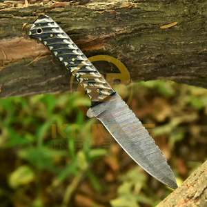 Couteau de chasse tactique en acier Damas fait main, OEM, avec manche en bois et étui en cuir pour le camping en plein air - Product Image 3