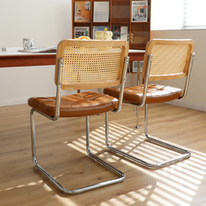 Ensemble de <span class=keywords><strong>2</strong></span> chaises de salle à manger en rotin de style Mid-Century, chaises latérales à cadre chromé et revêtement en similicuir pour cuisine et salon - Product Image 3