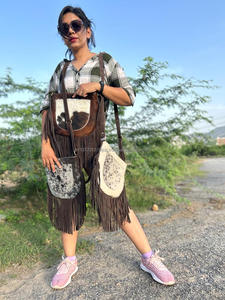 กระเป๋าสะพายพาดลำตัวหนังแท้สำหรับผู้หญิงหนังแท้ขนแกะสไตล์โบโฮใหม่ - Product Image 5