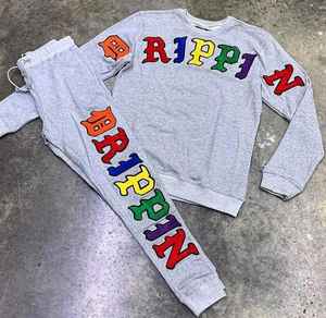 Vêtements de sport grande taille pour hommes multicolores logo personnalisé Ensemble pantalon de jogging et fitness avec sweatshirts à capuche Ensemble de survêtement personnalisé - Product Image 3