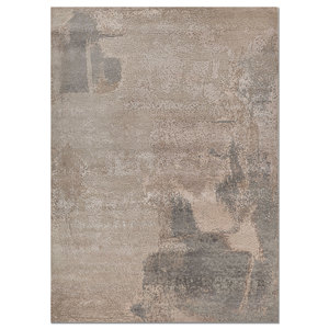 Aprezo AKWB-13048 Beige & <b>Brown</b> Hand Knotted <b>Wool</b> & Bamboo Silk Rug Abstract Pattern for Home Use - Product Image 1
