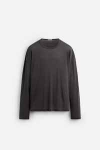 Col rond décontracté Fit style de base T-shirt à manches longues poids léger gsm décontracté O cou 100% coton pima T-Shirt pour hommes - Product Image 2