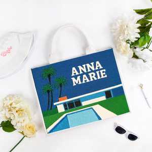 Bolsa de Mano Personalizada con Cuentas para Regalo de Dama de Honor de Boda, Diseño Floral Azul, Modelo MS Handicraft Ms-wc-001 - Product Image 2