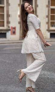 Diseñador de alta calidad Holi especial hermoso algodón rayón CHIKANKARI trabajo en relieve Co-ord conjunto fiesta desgaste boda desgaste Festival - Product Image 2