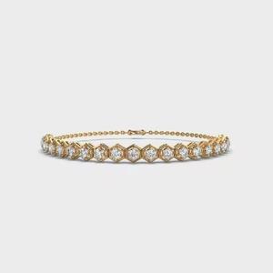 Bracelet de tennis classique en or jaune 14 carats bijoux de mariage délicats avec moissanite et diamant cadeau de fête parfait - Product Image 1