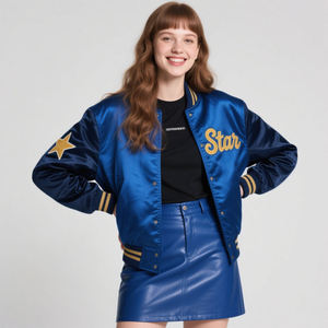Blue Varsity <b>Jacket</b> With Gold <b>Star</b> And <b>Star</b> Embroidery Front Logo Adult Unisex Sportswear - Product Image 5