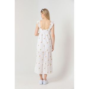 Vestido Midi Amarillo con Bordado Floral y Cuello en V para Mujer, Estilo Elegante de Verano, Ropa al Por Mayor - Product Image 3