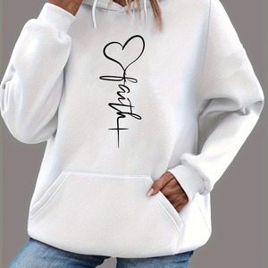 Sweat-shirt à capuche en velours pour femme, chaud et ample, décontracté, à motif croisé en forme de cœur, imprimé, manches longues, pour l'automne et l'hiver - Product Image 4