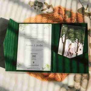 فاخر فاخر كحلي أسود مخملي ثلاثي الطيات 5x 7 جيوب 3 أضعاف بطاقات دعوة Quinceanera 15 دعوة - Product Image 5