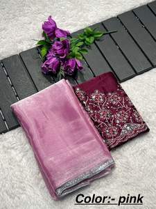 ส่าหรีผ้าไหมประดับเลื่อมสำหรับผู้หญิงเสื้อผ้าสำหรับงานแต่งงานสไตล์ปากีสถานที่สวยงาม - Product Image 5