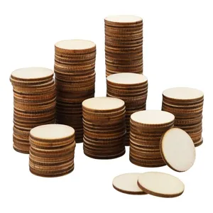 200 pièces 1 pouce tranches de bois non finies disque rond cercle pièces de bois découpes en bois ornements pour artisanat et décoration