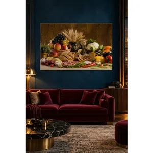 Impression sur toile Fida : fruits, pain et légumes dans un panier en osier - Product Image 2