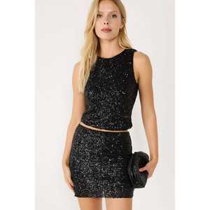 Chemise sans manches à col rond avec détails en paillettes noires - Product Image 2