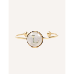 แหวนสแตนเลสสตีลชุบทองคำขาว Cucocuca YXM R18 รุ่น Letra ประดับมุกเปลือกหอย ตัวอักษร A/C/M/L ปรับขนาดได้ สวมใส่ได้ทุกวัน ไซส์ EU 48h - Product Image 5