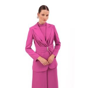 Blouson bomber en cuir léger pour femmes - Vêtement d'extérieur bohème élégant brodé violet - Product Image 1