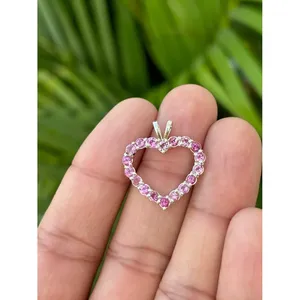 925 Silver Gold Plated Trendy Heart Necklace with Pink Tourmaline Diamond Pearl Cute Alloy & <b>Copper</b> Link <b>Chain</b> for Parties Gifts - Product Image 3
