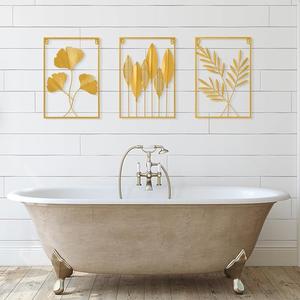 Durable Set of Three Beautiful Gold Framed Leaf Metal Wall Art Twig Style for Home Office and Baptism Gifts - Product Image 3