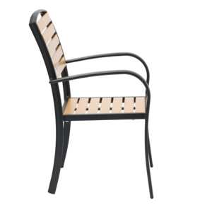 Fauteuil d'extérieur en bois naturel pour jardin, structure en aluminium noir avec lattes en bois plastique - Product Image 3