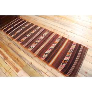 Vintage Runner Rug, 2.6x8.2 ft Turkish Rug, <b>Brown</b> Ombr <b>Wool</b> Rug - Product Image 4