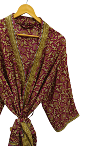 Patchwork de seda Albornoz Bikini Cover Up Luxury Summer Kimono Bikini Cover up, Night Wear Long Robe, - Product Image 2