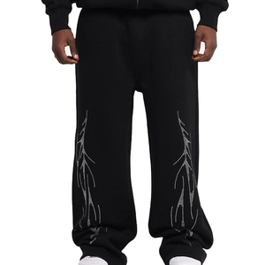 Pantalones Deportivos de Lona con Pedrería para Hombre, Cintura Elástica, Corte Medio, Bajo MOQ, Precio Bajo, Alta Calidad, Servicio OEM, Logotipo Personalizado - Product Image 1