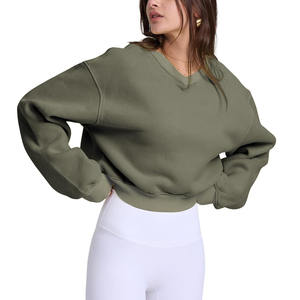 Automne femmes manches longues pull chaud sweats recadrée 100% coton polaire avant Logo personnalisable fabriqué au Pakistan - Product Image 3