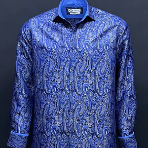Chemise habillée de luxe pour homme, bleu roi à carreaux, coupe ajustée, manches longues, boutonnée, en tissu satiné de qualité supérieure 100% coton, collection Printemps - Product Image 1