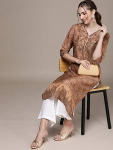 Mujeres étnicas Paisley Impreso poliéster Kurta Con Palazzos indio pakistaní Salwar kameez traje - Product Image 5