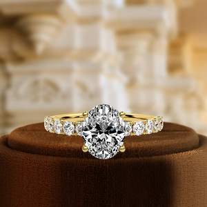 Bague de mariage en or 14 carats Solitaire demi-pavé Accent 1Ct coupe ovale diamant cultivé en laboratoire IGI certifié cadeaux chrétiens classiques fêtes - Product Image 1