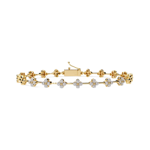 IGI Certified Floral Cluster Round Lab Grown Diamond Tennis Bracelet in 9K Yellow / White / Rose Gold - Product Image 2