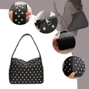 กระเป๋าถือกุ๊กหนัง PU หรูหราสำหรับผู้หญิงกระเป๋าสะพายไหล่แบบปิดมีซิปดีไซน์หมุดย้ำ2025แฟชั่น - Product Image 4