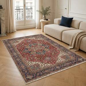 Netline Home <b>Crossed</b> Border Crimson <b>Red</b> Traditional Washable Rug - Product Image 3
