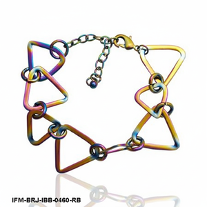 Brazalete Triangular Iridiscente de Latón, Brazalete Geométrico Arcoíris, Joyería Abstracta Colorida con Eslabones - Product Image 3