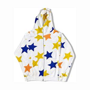 Sweats à capuche en molleton de coton personnalisés avec fermeture éclair intégrale, motif imprimé étoiles, taille XS, vêtements d'hiver décontractés pour hommes et femmes - Product Image 5