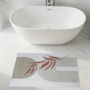 Alfombra de Baño Rectangular Susie de 70x120cm, Color Crudo/Beige/Polvo, de Algodón Reciclado con Patrón Abstracto Jacquard, Estilo Moderno - Product Image 1