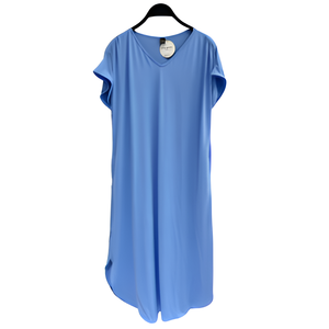 Kayla, vestido Midi de alta calidad con cuello en V para mujer, duradero, cómodo, transpirable, de poliéster, suave, sensación de la mano, patrón sólido, vestido informal - Product Image 6