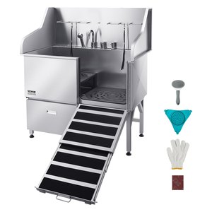 Station de lavage pour chiens VEVOR en acier inoxydable 304, 50 pouces, avec rampe antidérapante à faible pente et tiroir de rangement - Product Image 1