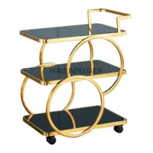 Customized Size And Logo Available Round Shape Attractive Look Unique Designer Metal And Glass Made 2 Tier Serving <b>Trolley</b> - Product Image 6