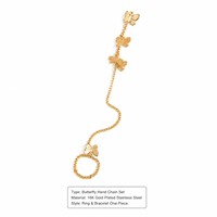 Set Cincin Rantai Tangan Kupu-kupu Emas, Gelang Adjustable dari Seng, Gelang Budak, Perhiasan Wanita Gaya Boho, Grosir