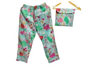 Conjuntos de pijama de tres piezas Conjuntos de pijama con estampado de pájaros de algodón puro Ropa de dormir Pijama con botones para mujer - Product Image 3