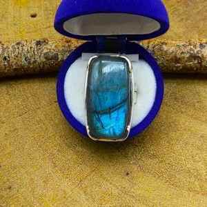 Bague de mariage bohème en argent sterling 925 pour femme faite à la main bleu feu Labradorite pierres précieuses diamant perle lunette réglage incrustation - Product Image 2