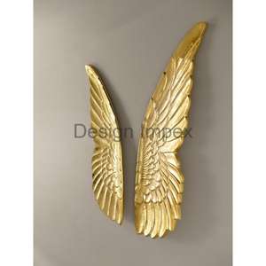 Décoration de mariage en plumes dorées, ailes en aluminium fabriquées à la main, artisanat d'art mural en métal, décoration d'intérieur, articles de luxe en provenance d'Inde - Product Image 2