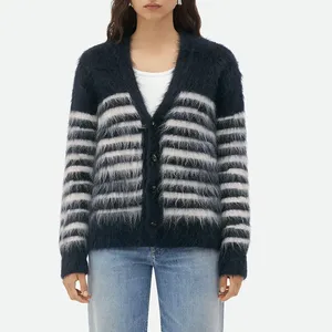 Custom Embroidery Women's <b>Cardigan</b> <b>Sweater</b> Anti-Wrinkle Premium Quality Breathable Knitted Wool Blends V-neck Covered Button - Product Image 5