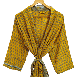 Style japonais Lounge Wear Bikini Cover Up Swim Wear Long Dress Indian Recyclé Sari Silk Kimono Night Wear Gown, - Product Image 1