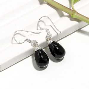 Pendientes de estilo bohemio de piedras preciosas sueltas con forma de lágrima suave de ónix negro Natural, joyería de moda fina de Plata de Ley 925 para mujer - Product Image 2